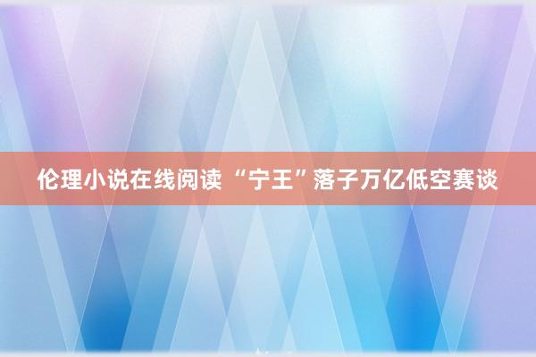 伦理小说在线阅读 “宁王”落子万亿低空赛谈