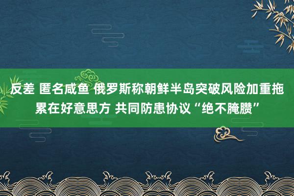 反差 匿名咸鱼 俄罗斯称朝鲜半岛突破风险加重拖累在好意思方 共同防患协议“绝不腌臜”