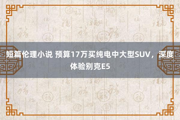 短篇伦理小说 预算17万买纯电中大型SUV，深度体验别克E5